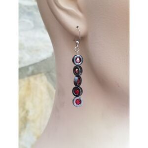 Handmade Hematite and Red Crystal Dangle Earrings Modern Drop Jewelry